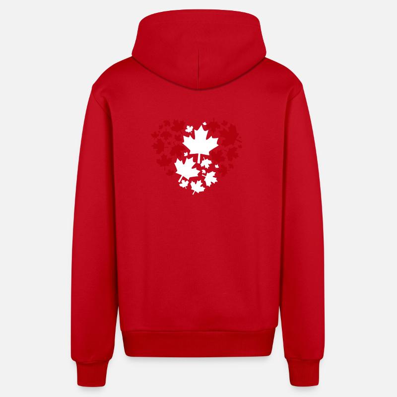 Maple Leaf Heart Pattern - Organic Relaxed Hooded Jacket Made in EU - red