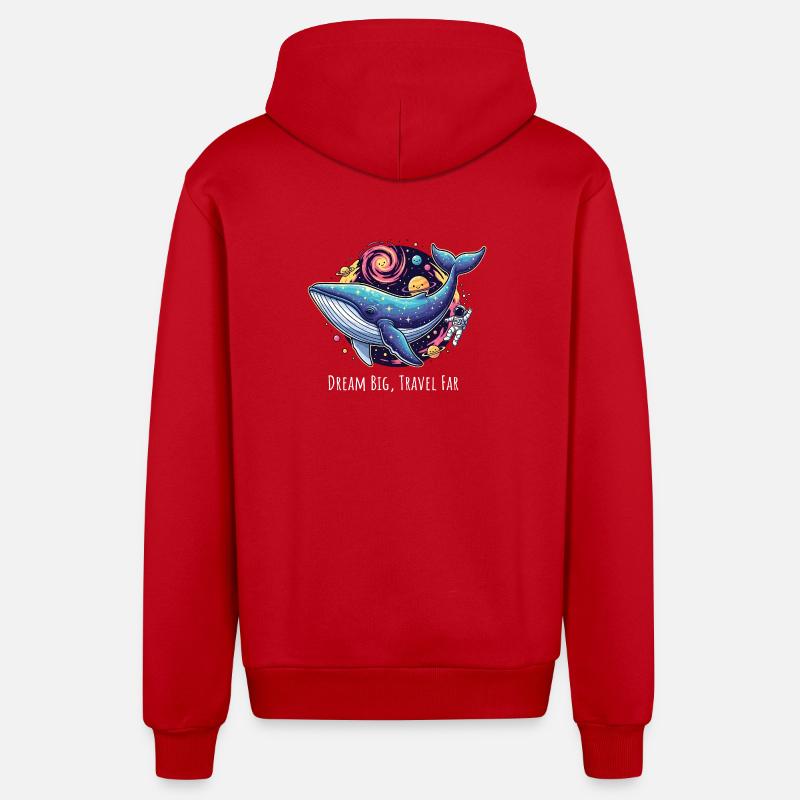 Illustration d’aventure de baleine cosmique - Veste à capuche bio décontractée fabriquée en UE - rouge
