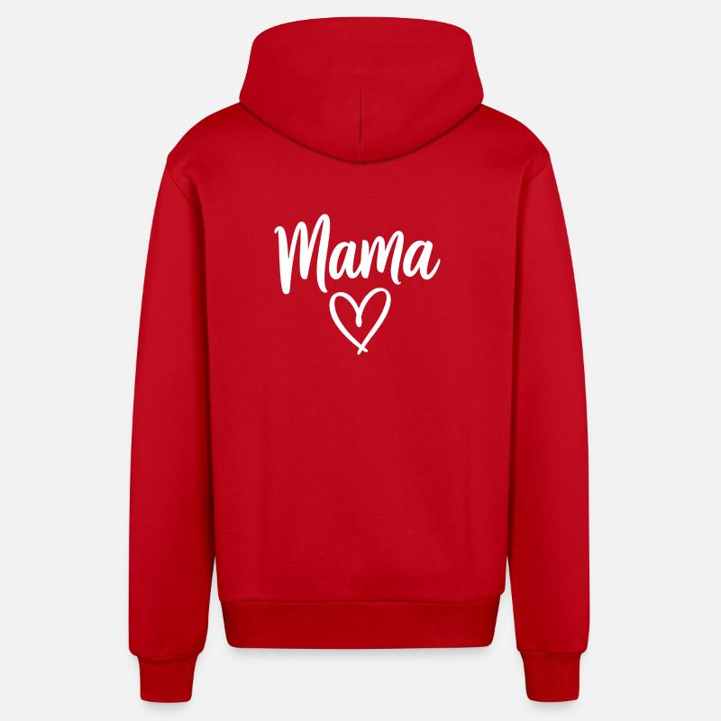 Mama Heart Script Logo - Organic Relaxed Hooded Jacket Made in EU - red