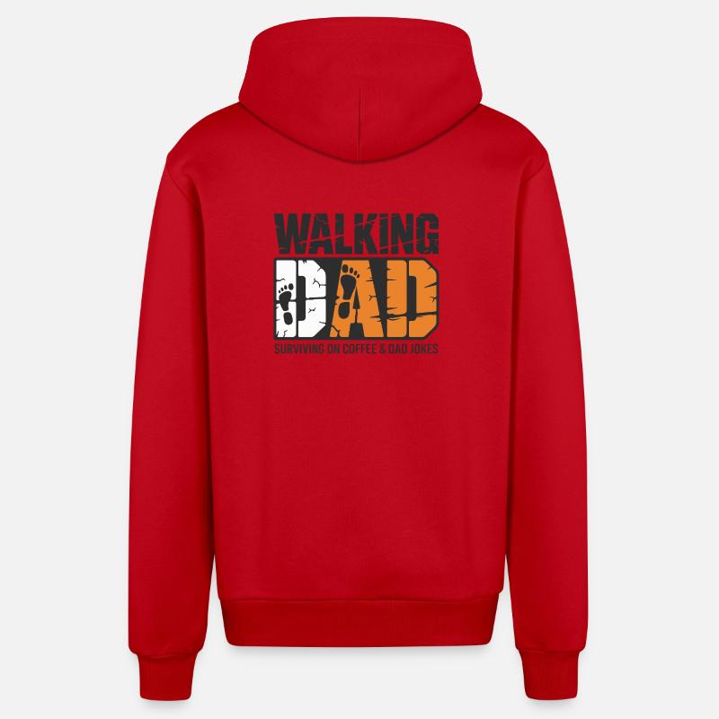 Papa en mouvement : café et blagues - Veste à capuche bio décontractée fabriquée en UE - rouge