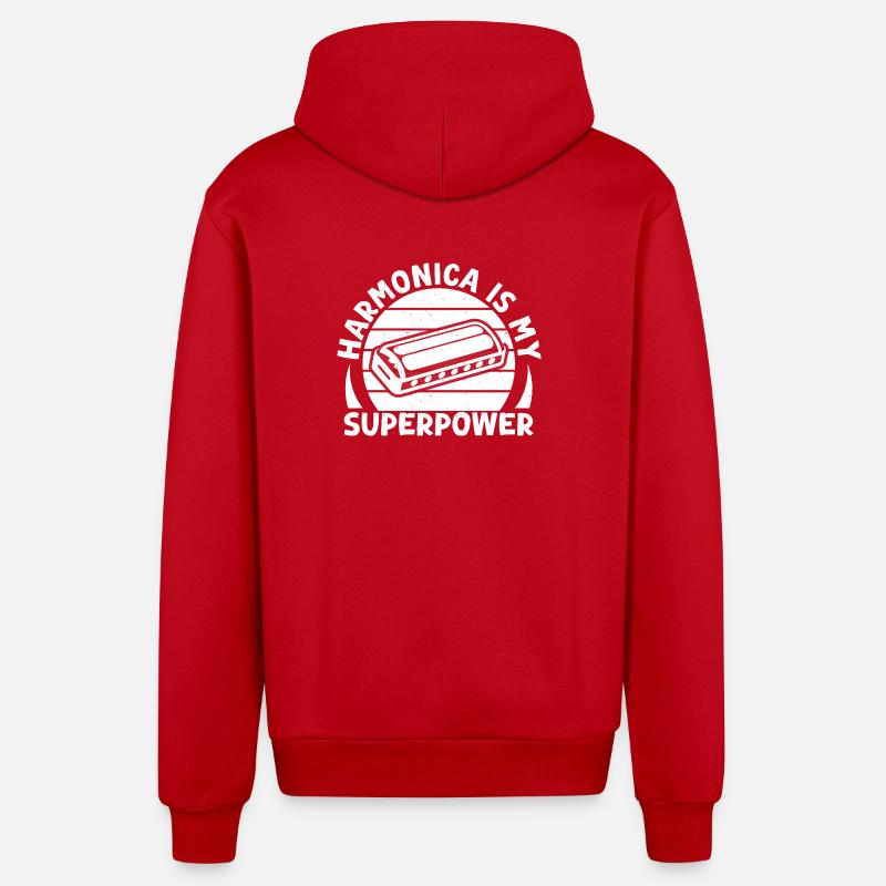 Harmonica Musican est mon superpouvoir Harmonica - Veste à capuche bio décontractée fabriquée en UE - rouge