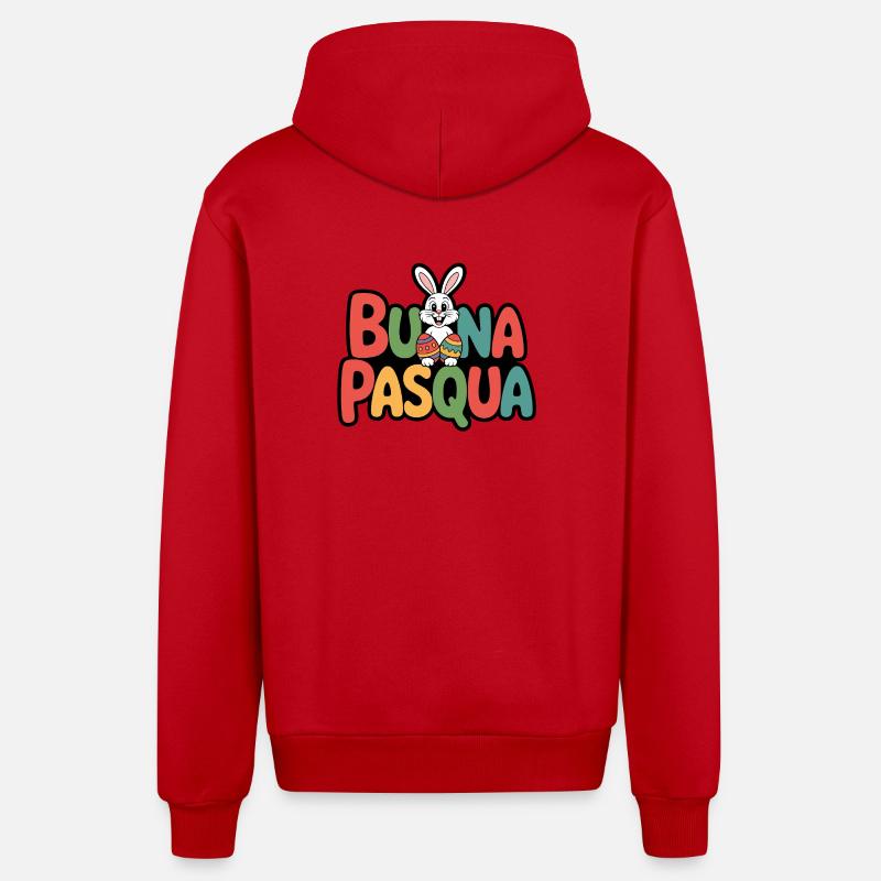 Bunny Joyeuses Pâques - Veste à capuche bio décontractée fabriquée en UE - rouge