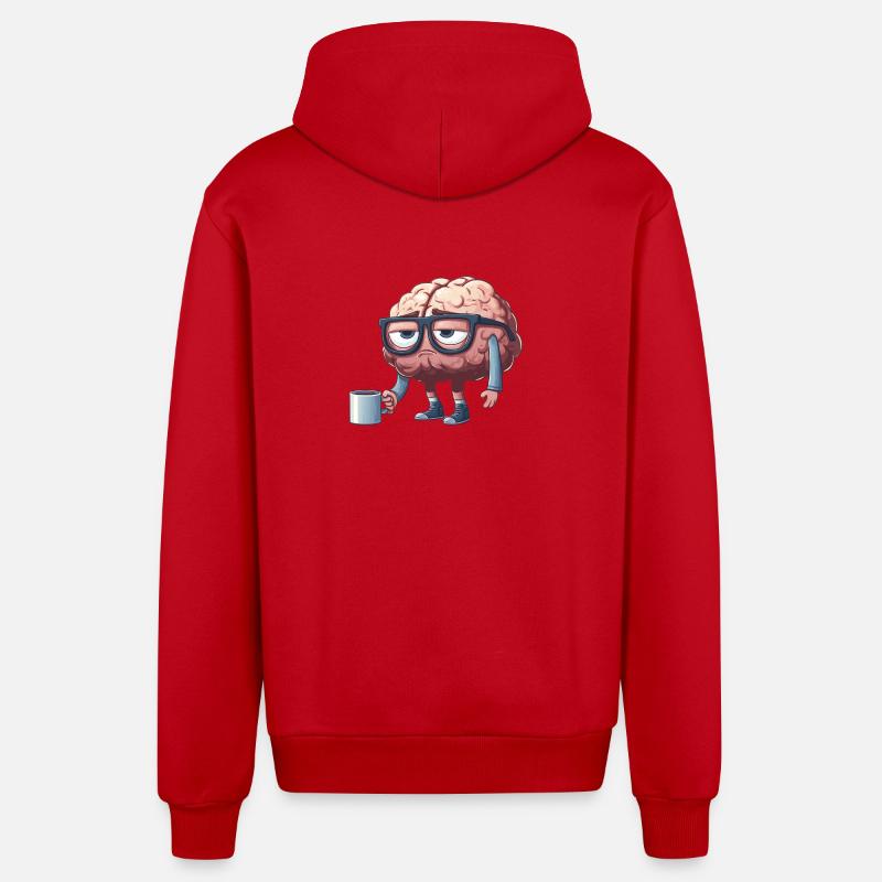 Breloque cérébrale décontractée avec café - Veste à capuche bio décontractée fabriquée en UE - rouge