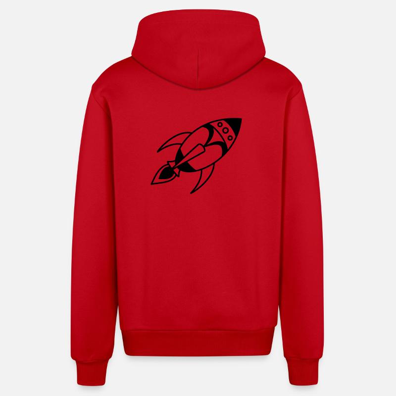 Retro Space Rocket – Space Spaceship Design - Organic Relaxed Hooded Jacket Made in EU - red
