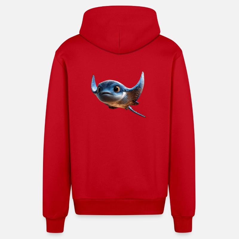Manta Ray, Devil Ray, Stingray, Diver - Organic Relaxed Hooded Jacket Made in EU - red