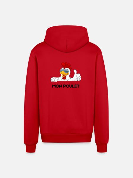 Cool rooster in sunglasses - Organic Relaxed Hooded Jacket Made in EU - red