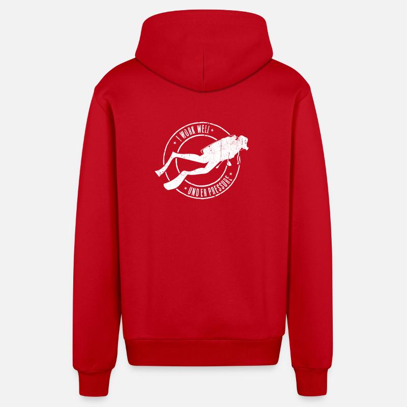 Deep Dive Diver Emblem - Organic Relaxed Hooded Jacket Made in EU - red