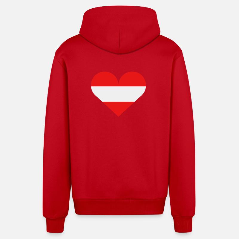 Drapeau du cœur de l’Autriche - Veste à capuche bio décontractée fabriquée en UE - rouge