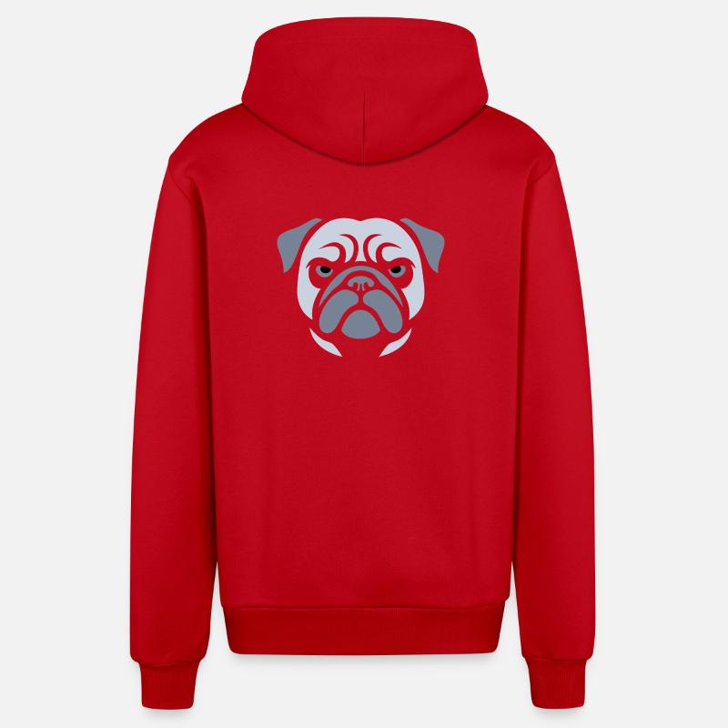 Carlin, tête de chien - Veste à capuche bio décontractée fabriquée en UE - rouge