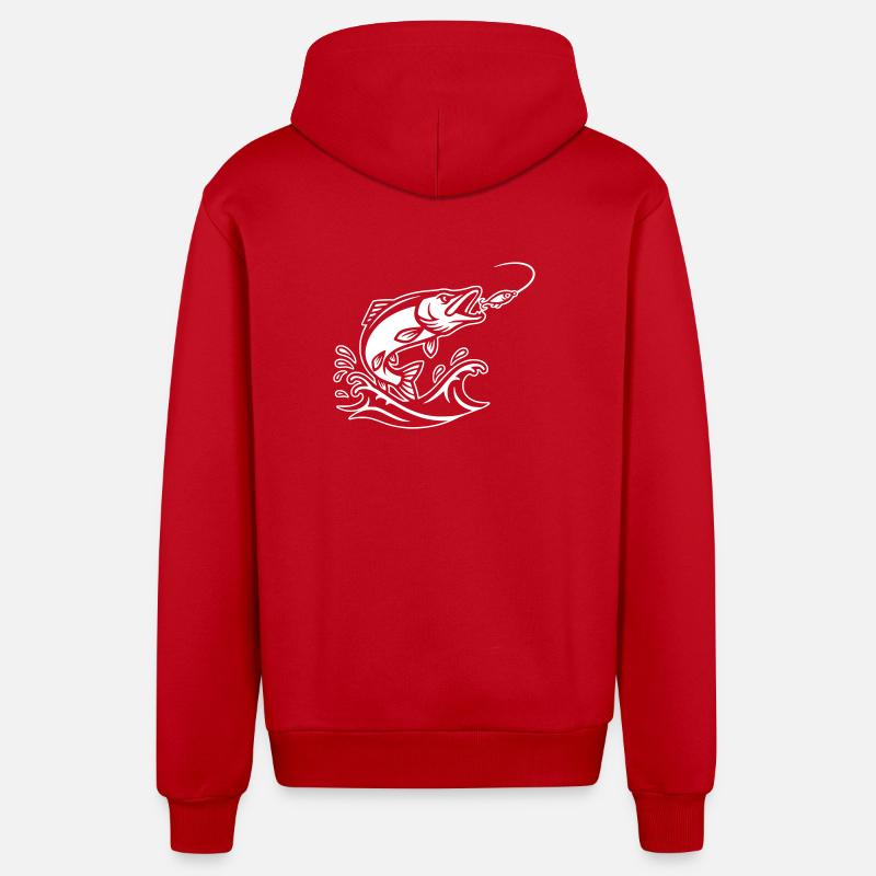 Aperçu du saut du brochet-prédateur - Veste à capuche bio décontractée fabriquée en UE - rouge