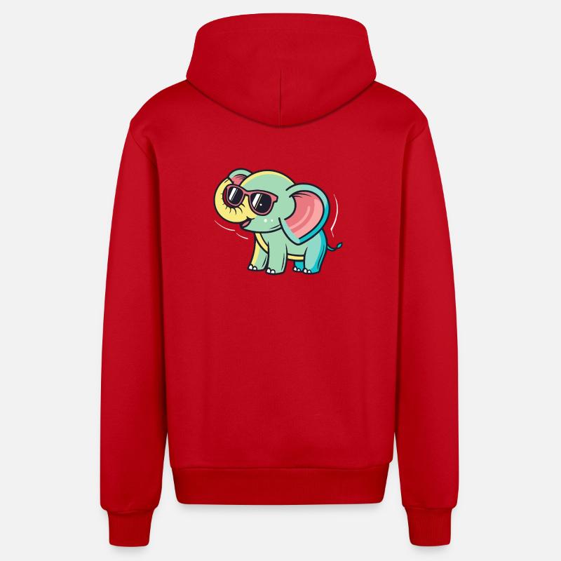 Éléphant pastel à lunettes - Veste à capuche bio décontractée fabriquée en UE - rouge