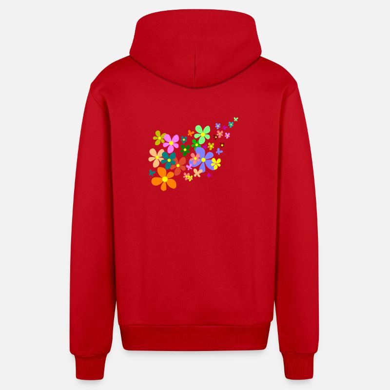 fleur - Veste à capuche bio décontractée fabriquée en UE - rouge