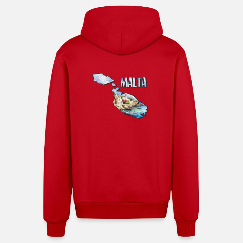 Carte à l’aquarelle Malte - Veste à capuche bio décontractée fabriquée en UE - rouge