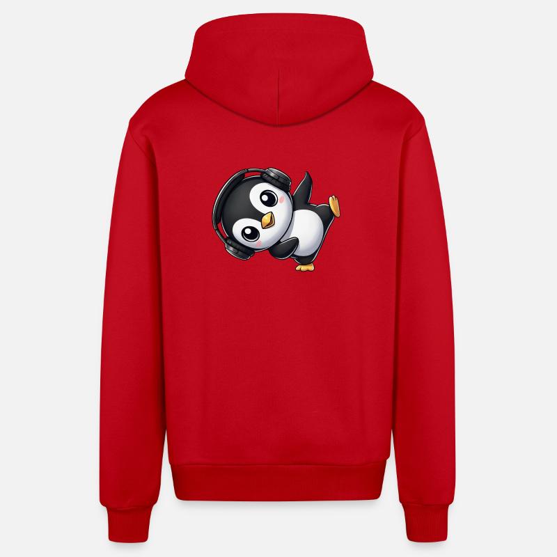 Lustiger Pinguin tanzt Breakdance mit Kopfhörer - Organic Relaxed Kapuzenjacke Made in EU - Rot