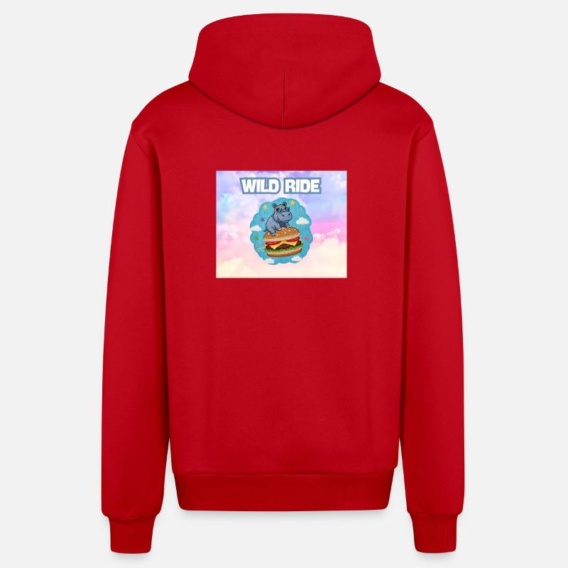 Wild Ride Hippo Burger Patch - Organic Relaxed Kapuzenjacke Made in EU - Rot