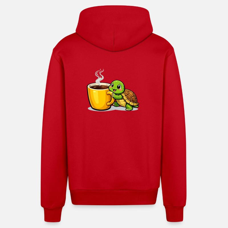 Kaffeeturtle mit dampfendem Becher - Organic Relaxed Kapuzenjacke Made in EU - Rot