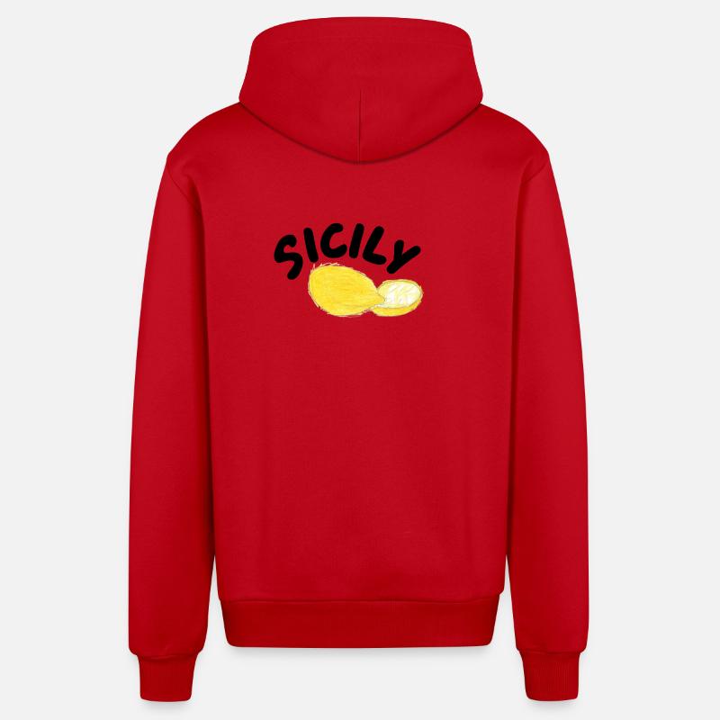 Illustration des citrons de Sicile - Sicile - Veste à capuche bio décontractée fabriquée en UE - rouge