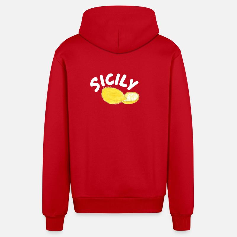 Illustration des citrons de Sicile - Sicile - Veste à capuche bio décontractée fabriquée en UE - rouge