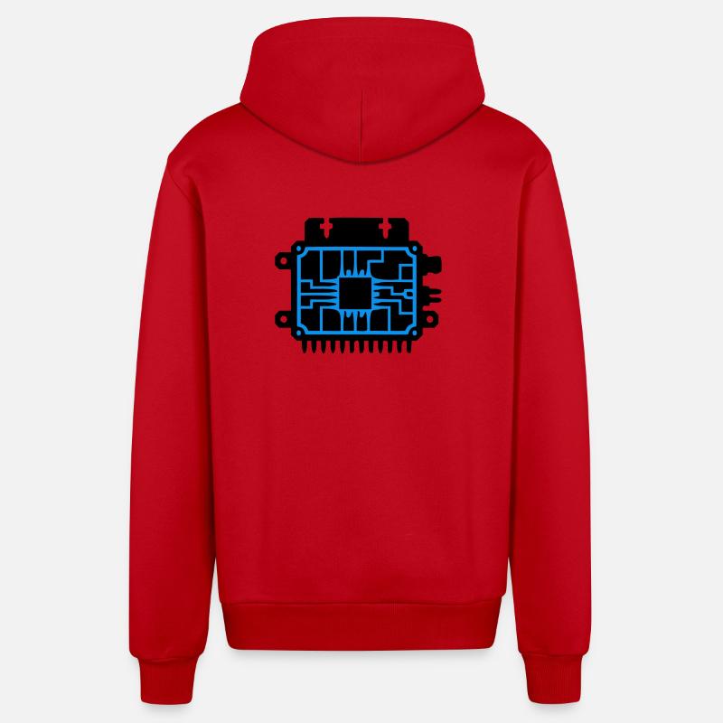 Microchip PCB IT Logo - Organic Relaxed Hooded Jacket Made in EU - red