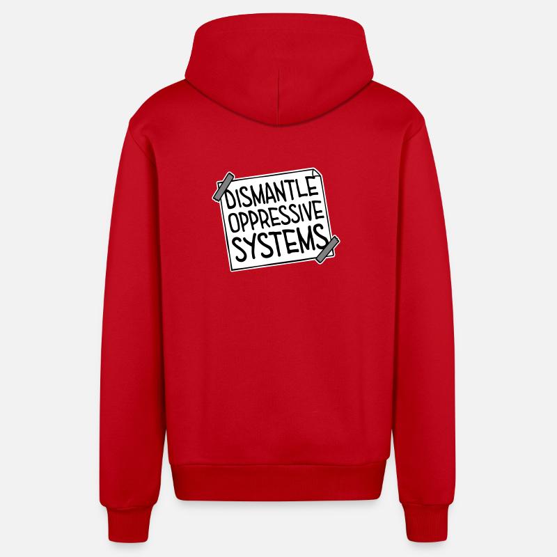 Dismantle Oppressive Systems Activism Statement - Organic Relaxed Hooded Jacket Made in EU - red
