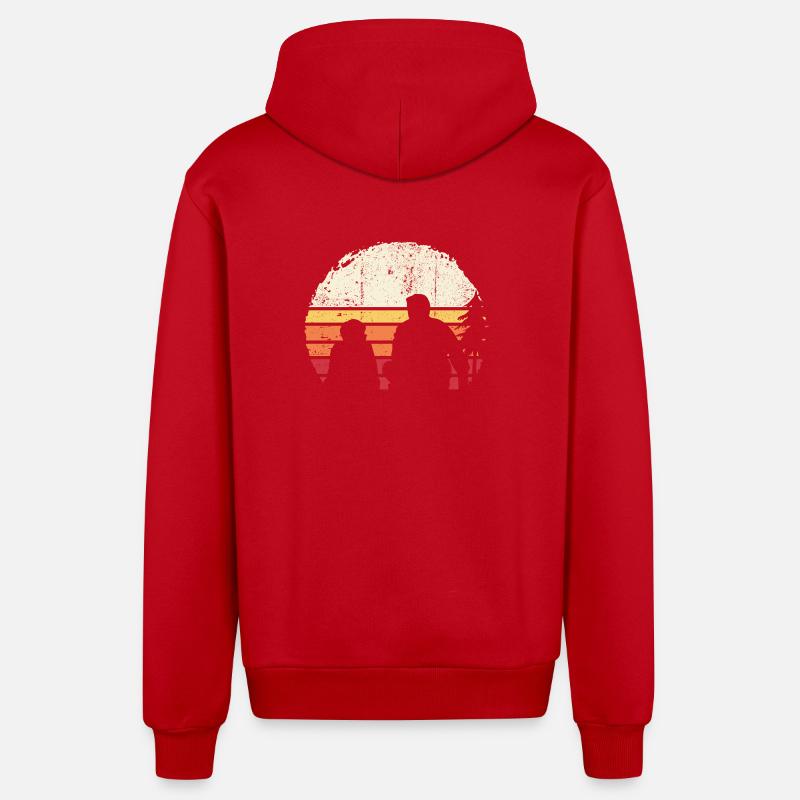 Sunset Silhouette on Beach - Organic Relaxed Hooded Jacket Made in EU - red
