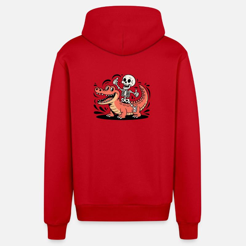 Cavalier squelette sur crocodile rouge - Veste à capuche bio décontractée fabriquée en UE - rouge