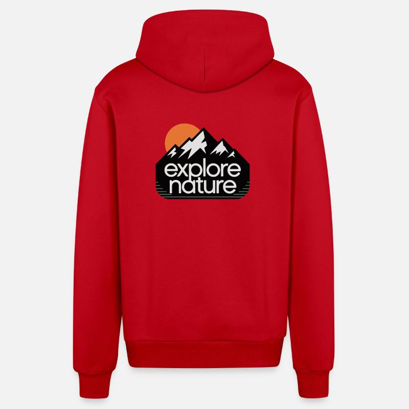 Explore Nature Mountains Sunset - Organic Relaxed Hooded Jacket Made in EU - red