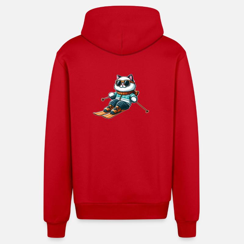 Ragdoll Cat Skiing - Délices d’hiver - Veste à capuche bio décontractée fabriquée en UE - rouge