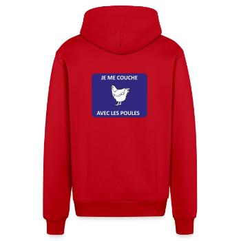 Je me couche avec les poules - Veste à capuche bio décontractée fabriquée en UE - rouge - Dos
