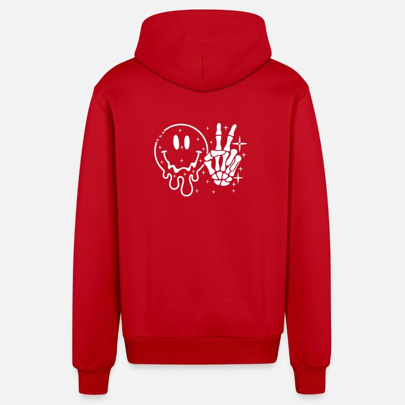 Crâne souriant Main de la Paix - Veste à capuche bio décontractée fabriquée en UE - rouge