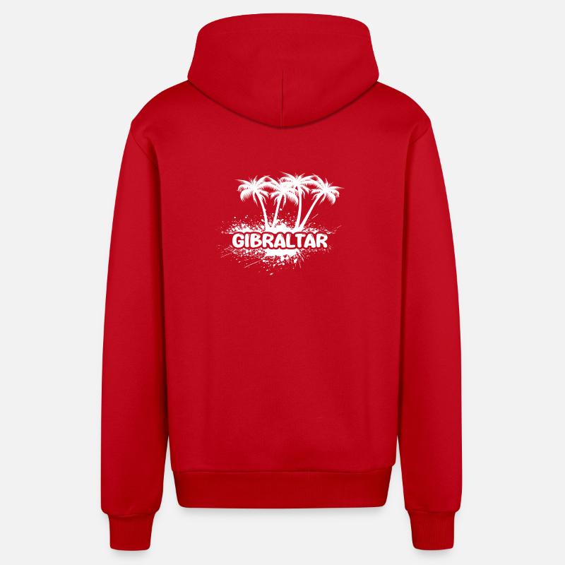 Gibraltar Palm Trees Splash Logo - Organic Relaxed Hooded Jacket Made in EU - red