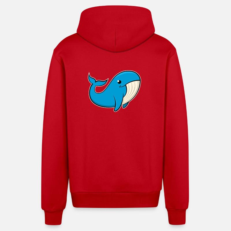 Image joyeuse d’une baleine bleue - Veste à capuche bio décontractée fabriquée en UE - rouge