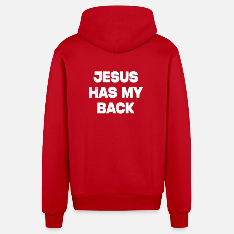 Jesus Has My Back - Organic Relaxed Kapuzenjacke Made in EU - Rot