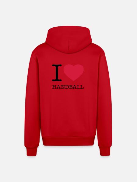 I LOVE HANDBALL Handballer - Organic Relaxed Hooded Jacket Made in EU - red