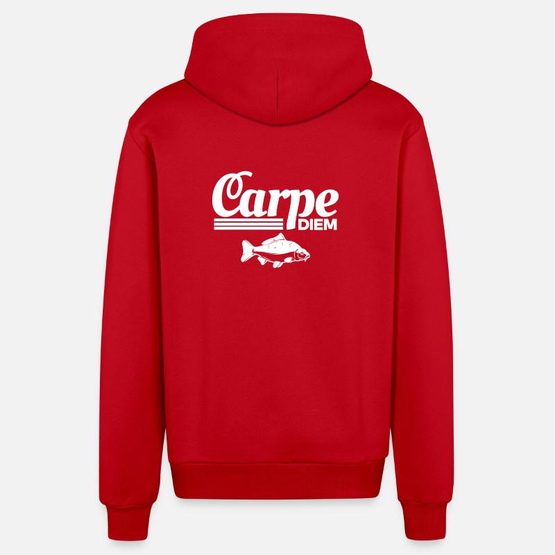 pêche, pêcheur, fan de pêche - Veste à capuche bio décontractée fabriquée en UE - rouge