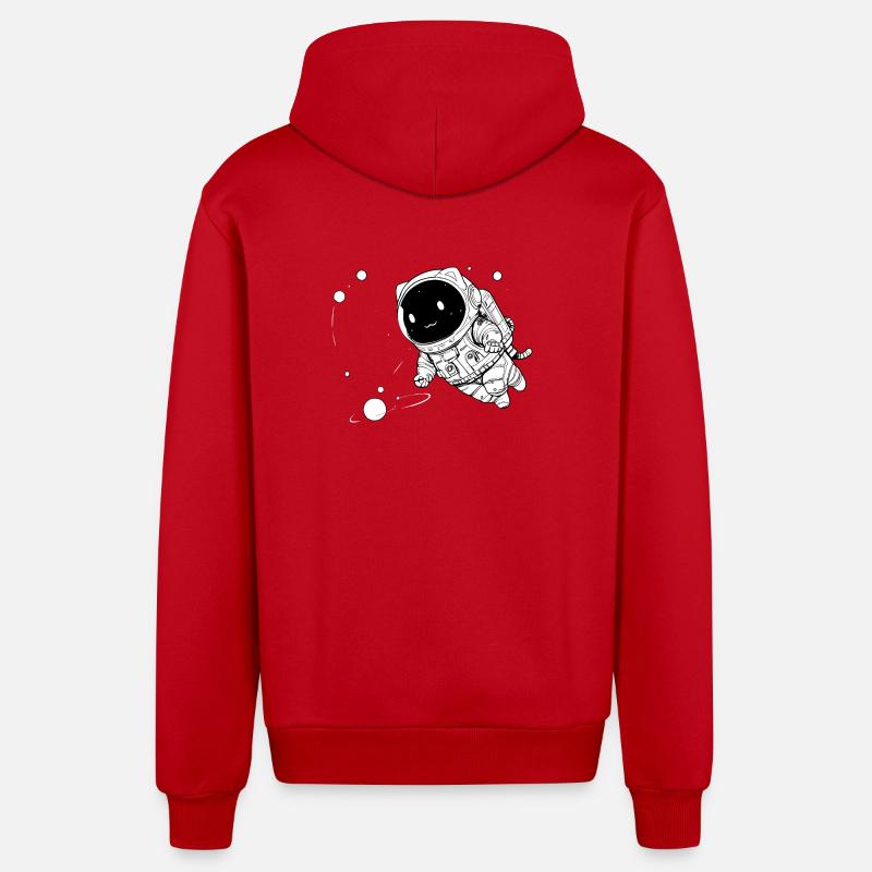 Funny Galactic Cat Floating in Space - Organic Relaxed Hooded Jacket Made in EU - red