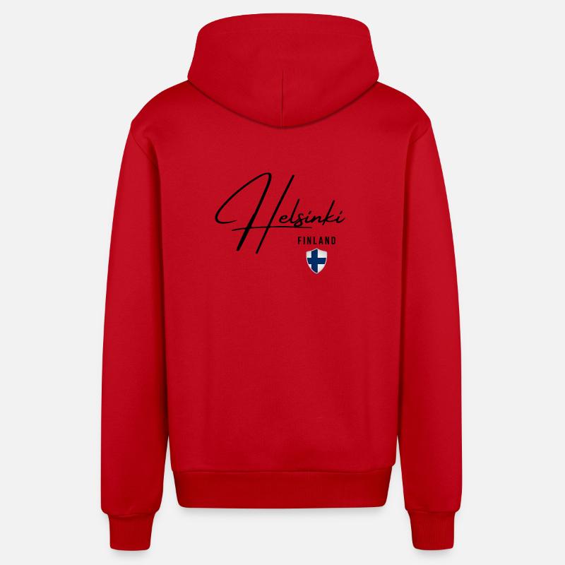 Design élégant Helsinki, j’adore Helsinki - Veste à capuche bio décontractée fabriquée en UE - rouge