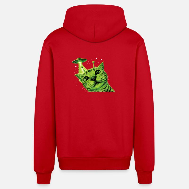 OVNI Alien Cat - Veste à capuche bio décontractée fabriquée en UE - rouge