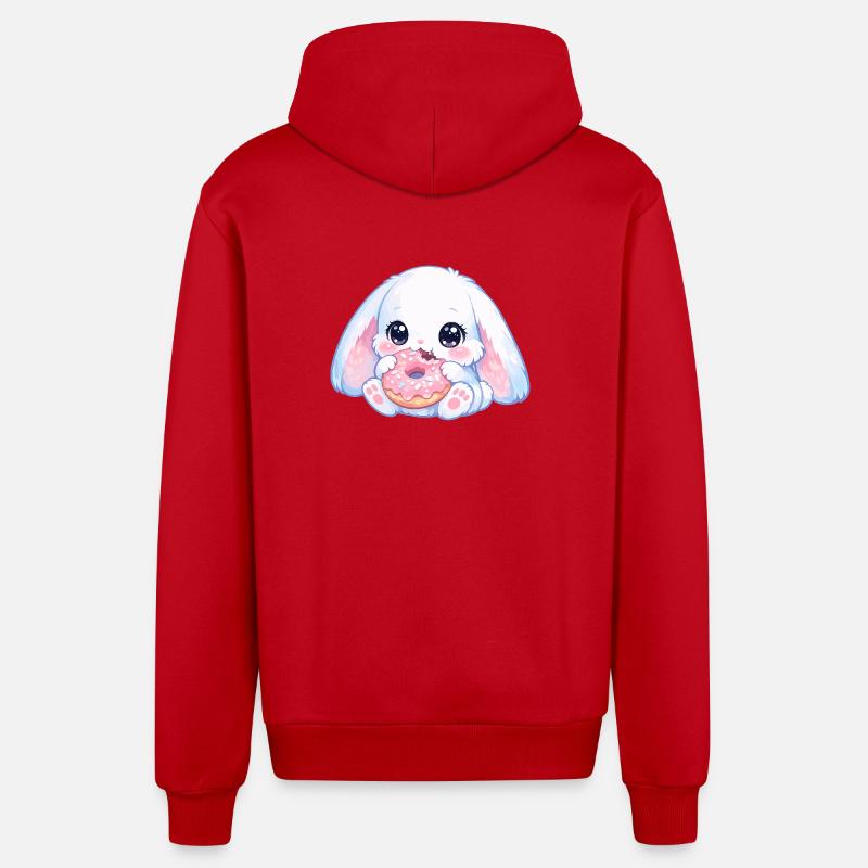 Lapin kawaï avec un beignet - Veste à capuche bio décontractée fabriquée en UE - rouge