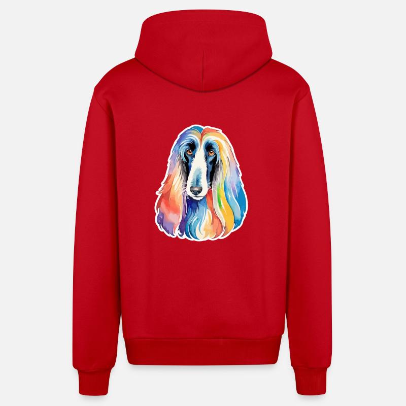 Lévrier afghan aquarelle - Veste à capuche bio décontractée fabriquée en UE - rouge