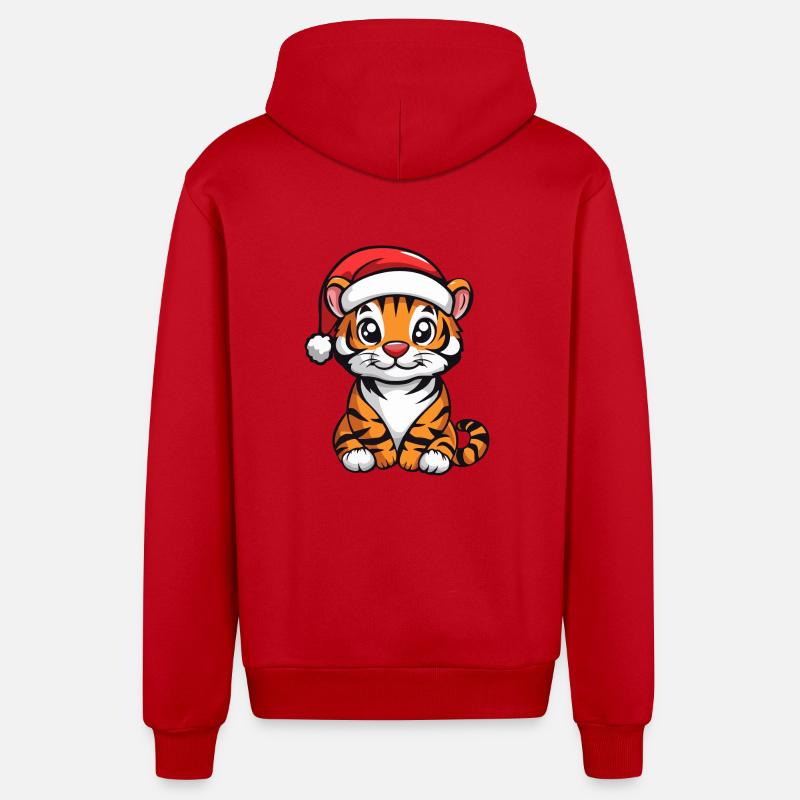 Tigre Noël Mignon - Veste à capuche bio décontractée fabriquée en UE - rouge