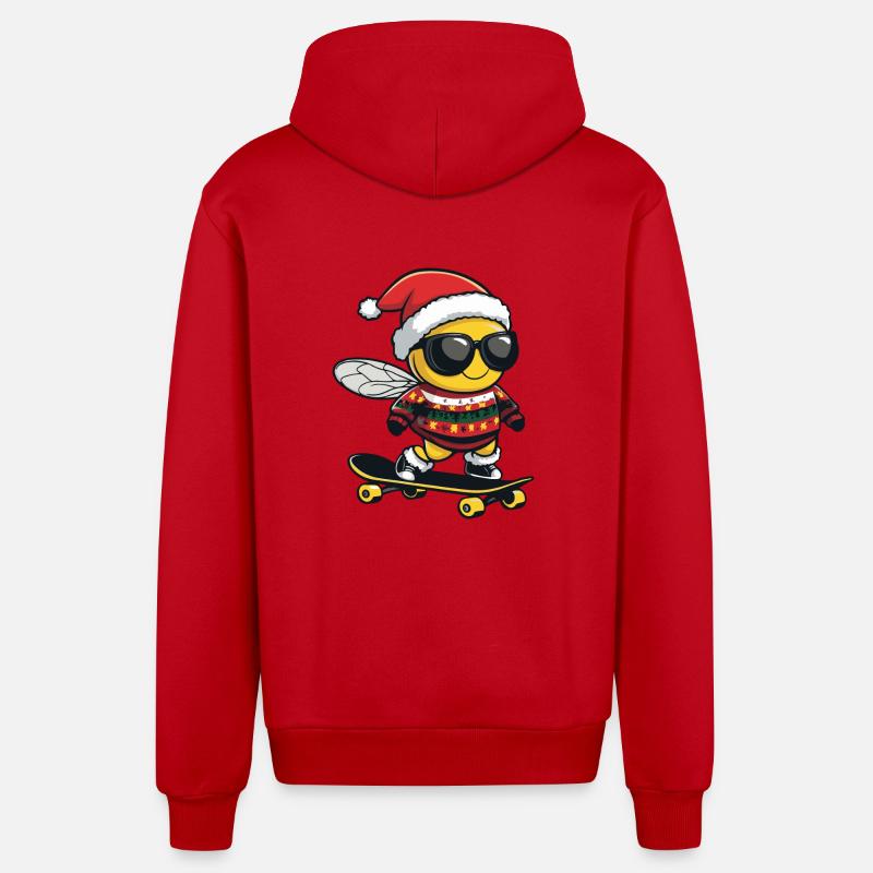 Abeille Noël Drôle - Veste à capuche bio décontractée fabriquée en UE - rouge