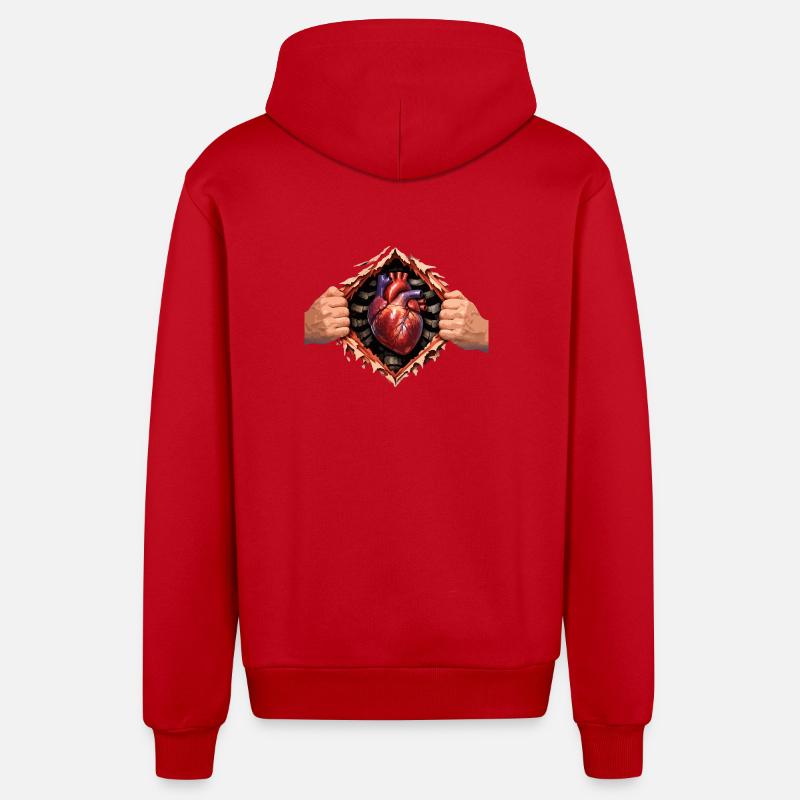 Herz durch das geplatzte Gehäuse - Organic Relaxed Kapuzenjacke Made in EU - Rot