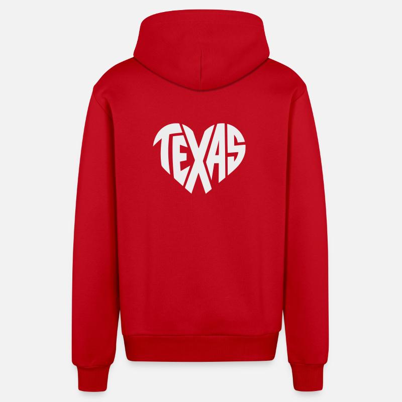 Texas Heart Typography - Organic Relaxed Hooded Jacket Made in EU - red