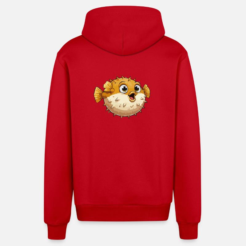 Puffer Fish Comic - Organic Relaxed Hooded Jacket Made in EU - red