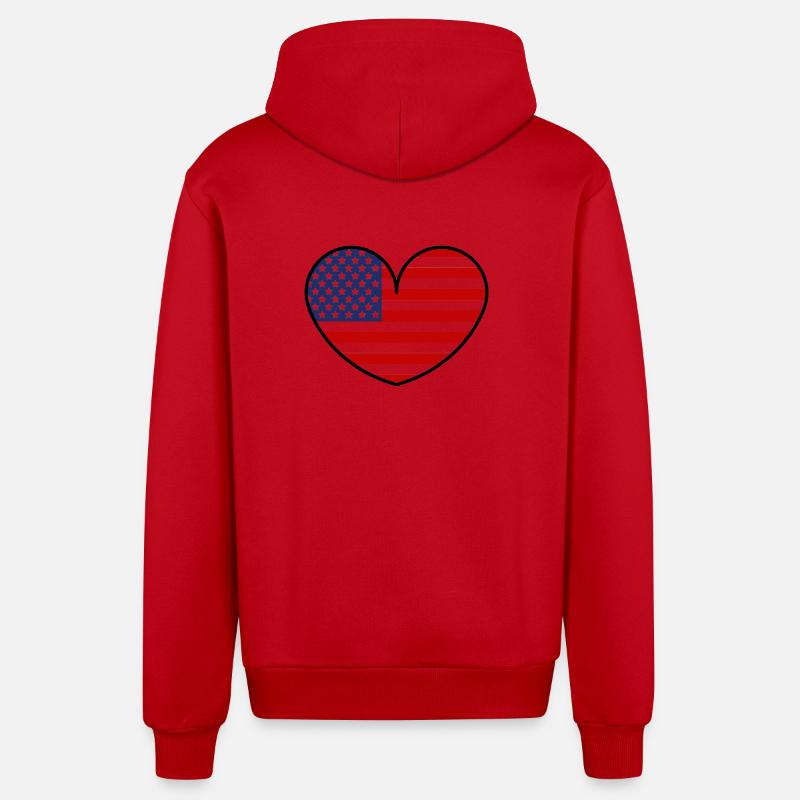 Cœur du drapeau américain - Veste à capuche bio décontractée fabriquée en UE - rouge