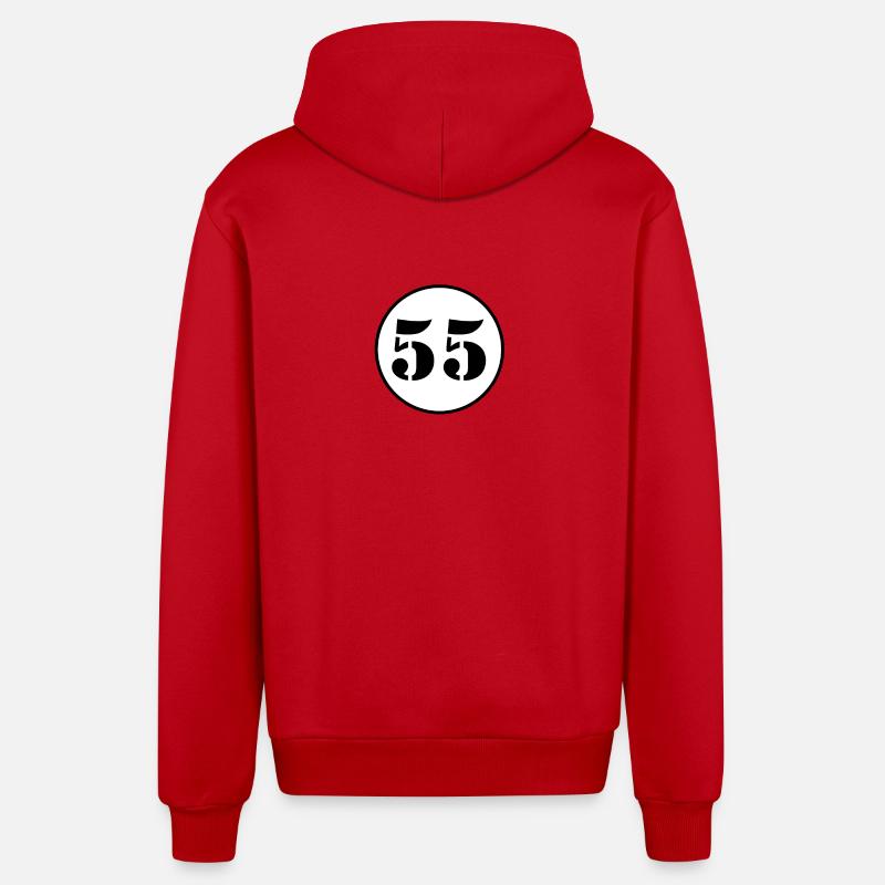 Numéro 55 cinquante-cinq cadeau d'anniversaire - Veste à capuche bio décontractée fabriquée en UE - rouge