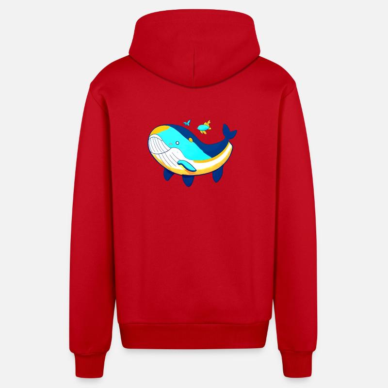 Baleine amicale avec bébé baleine - Veste à capuche bio décontractée fabriquée en UE - rouge