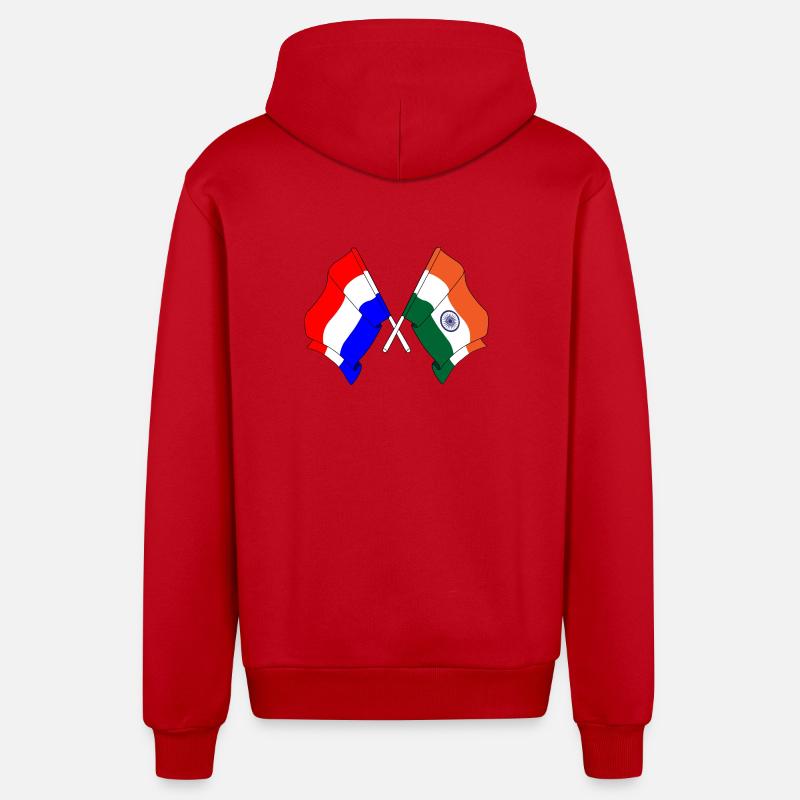 Drapeau des Pays-Bas, drapeau de l’Inde - Veste à capuche bio décontractée fabriquée en UE - rouge