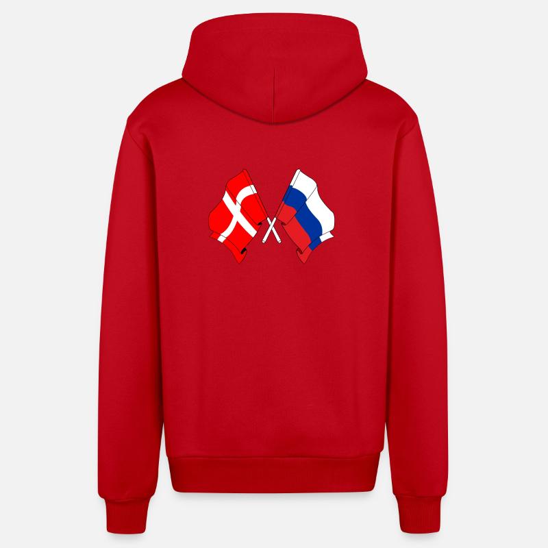Drapeau Danemark, drapeau Russie - Veste à capuche bio décontractée fabriquée en UE - rouge